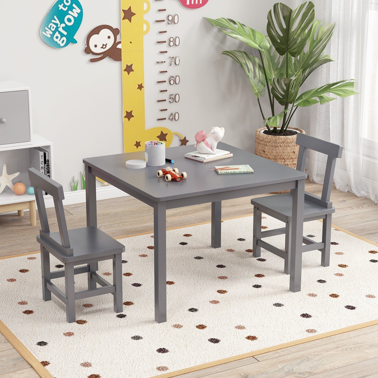 Wooden kids table and two chairs for an independent activity space