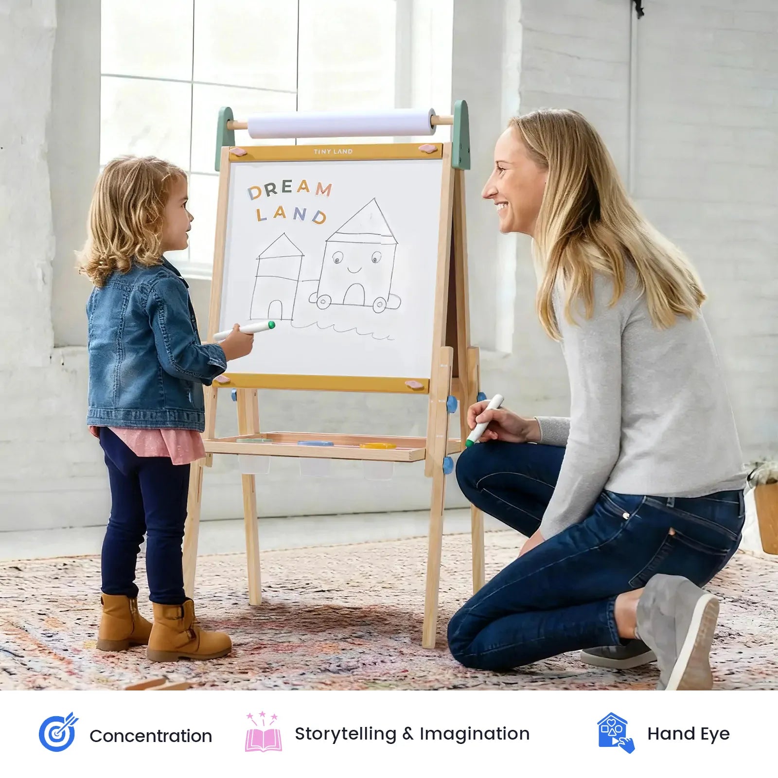 Tiny Land 3-in-1 Kids Art Easel with Two Paper Rolls