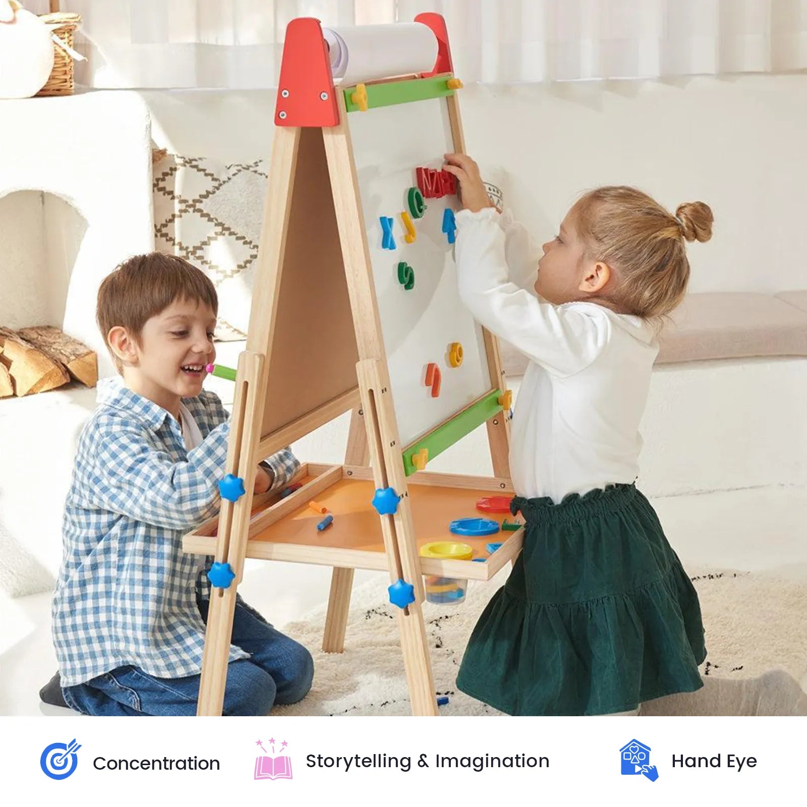 Tiny Land 3-in-1 Kids Art Easel with Two Paper Rolls
