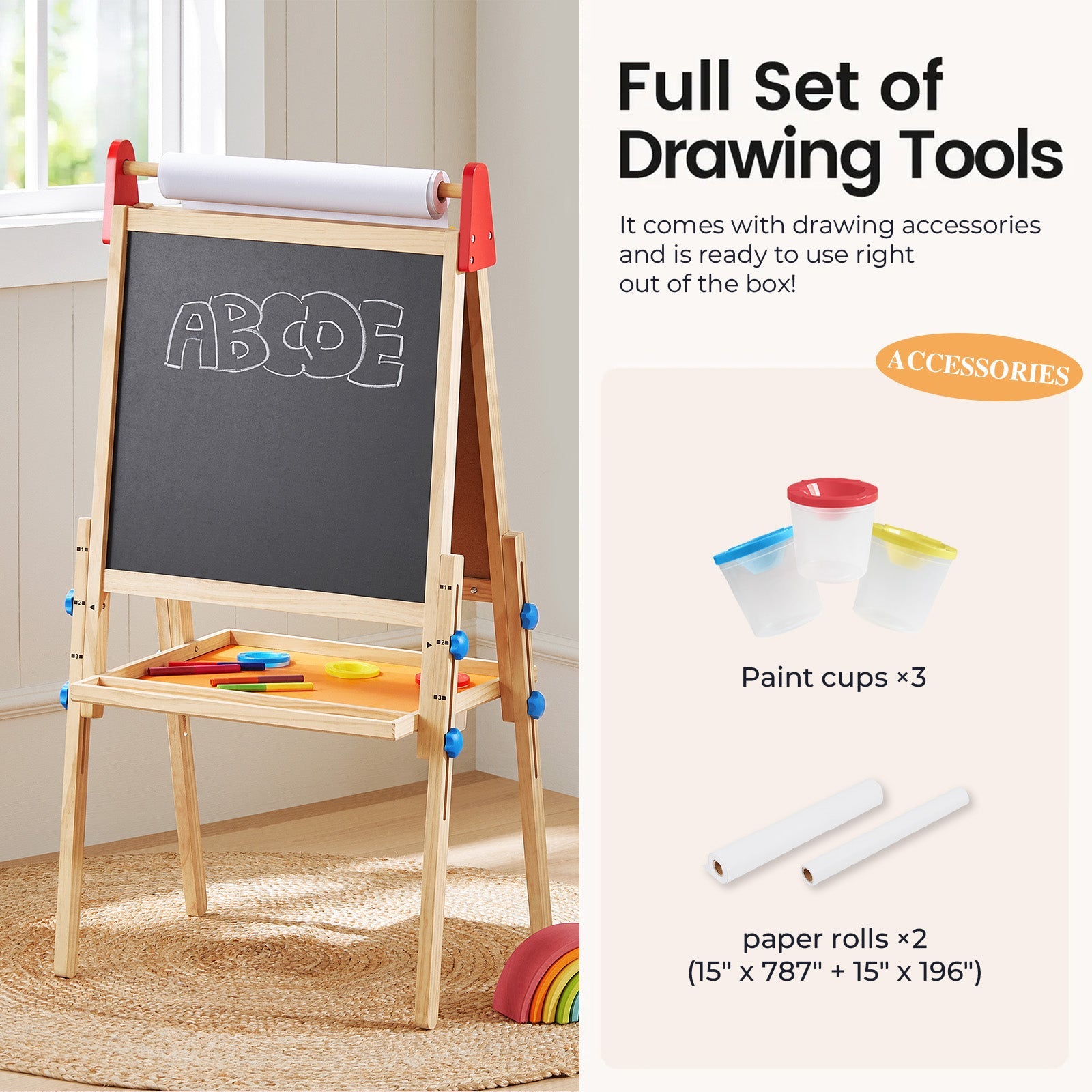 Tiny Land 3-in-1 Kids Art Easel with Two Paper Rolls