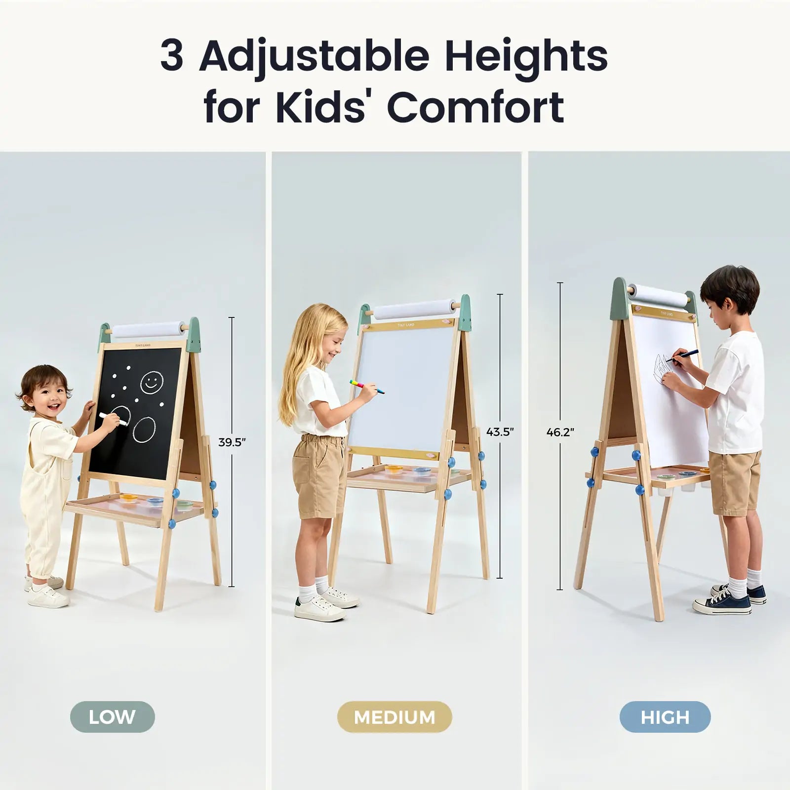 Tiny Land 3-in-1 Kids Art Easel with Two Paper Rolls