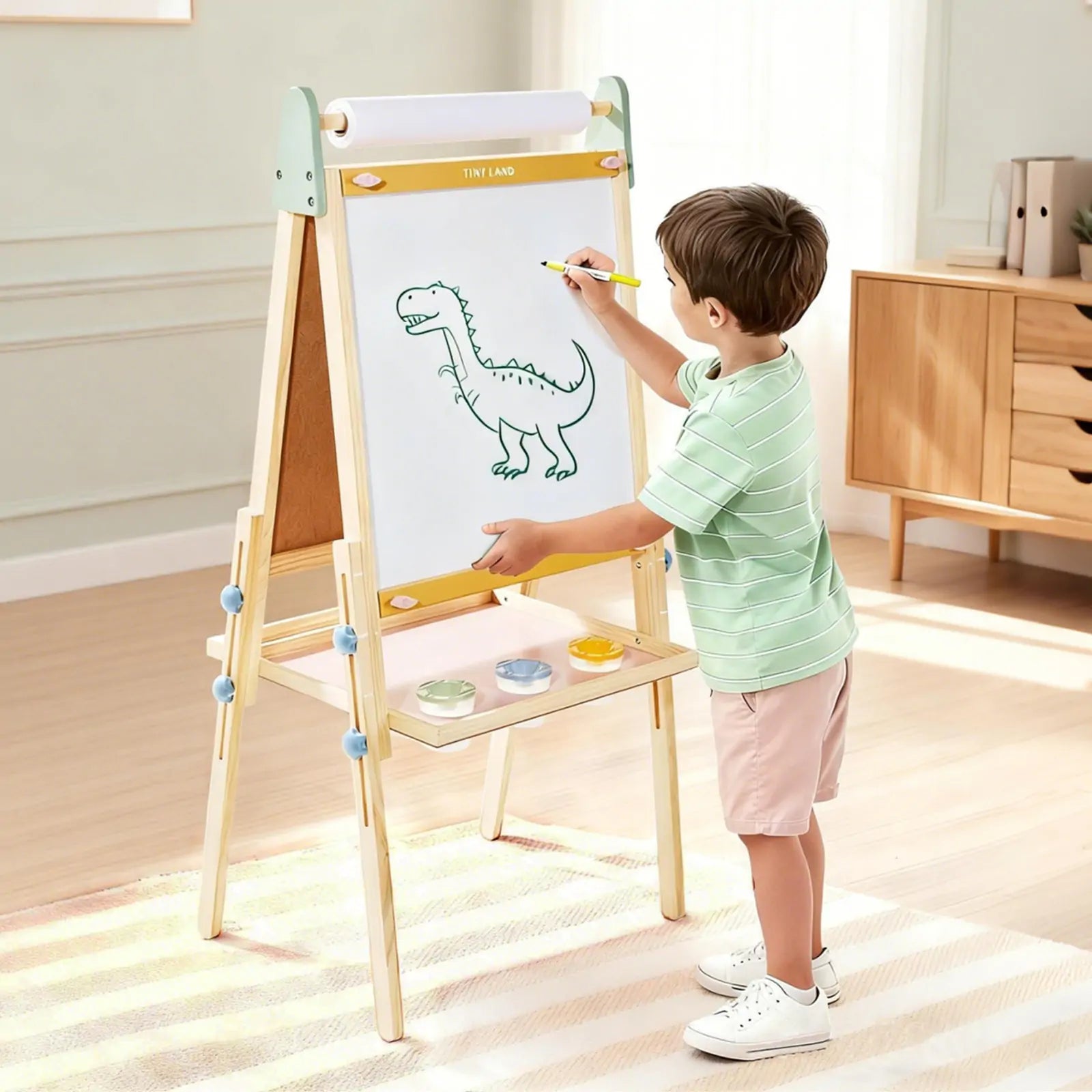 Tiny Land 3-in-1 Kids Art Easel with Two Paper Rolls