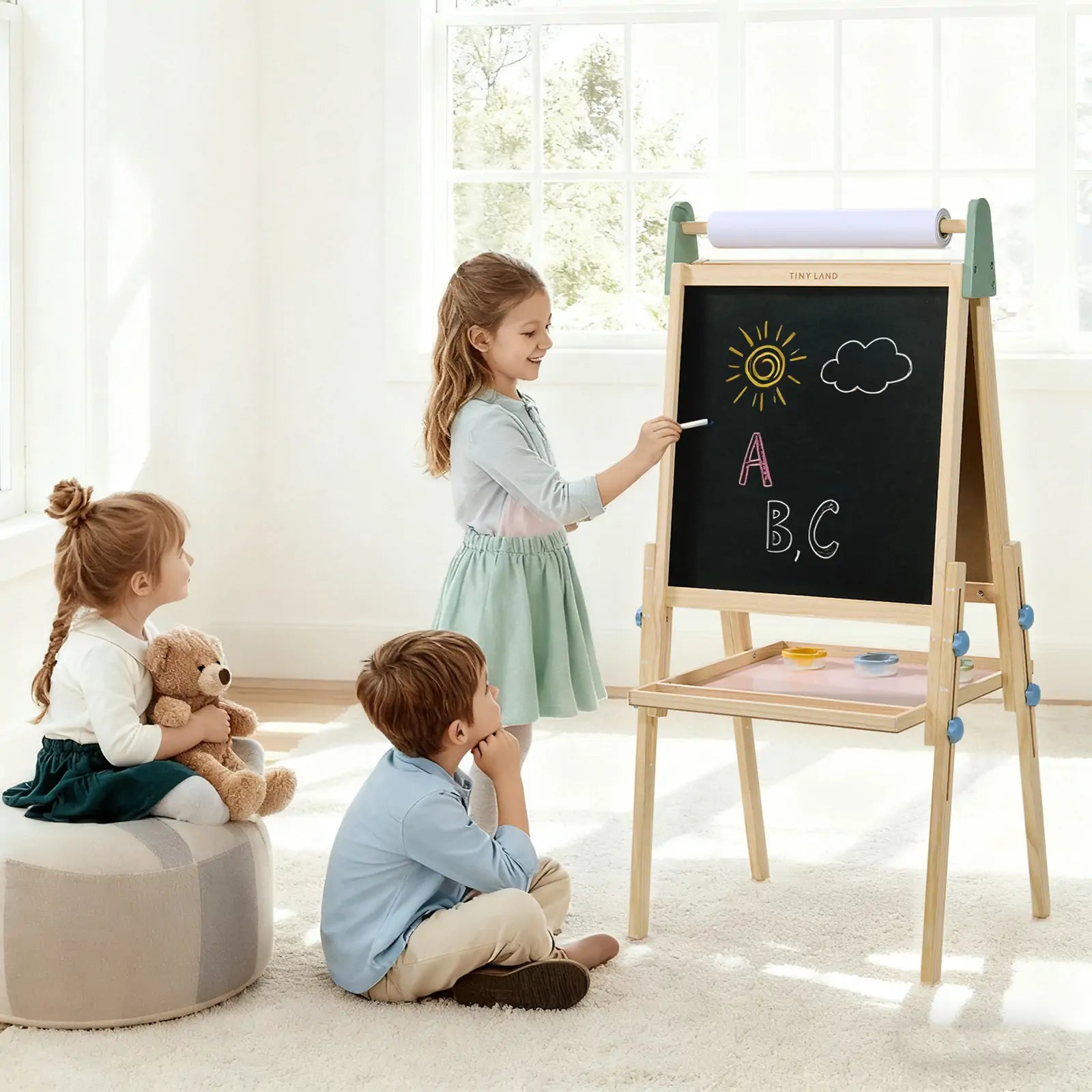 Tiny Land 3-in-1 Kids Art Easel with Two Paper Rolls