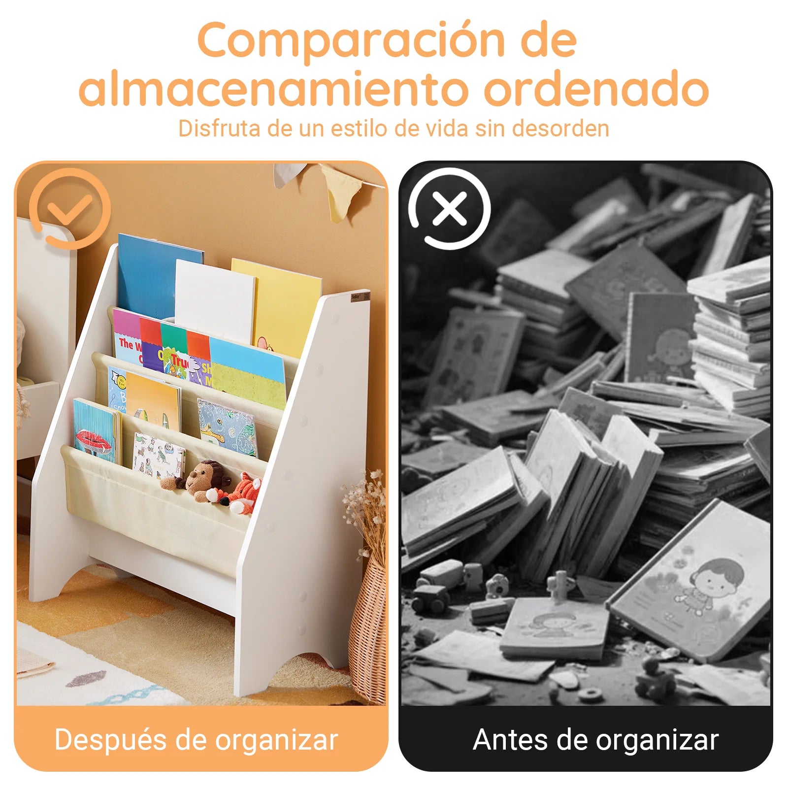 SoBuy FRG225-W Children's Bookshelf Hanging hand fan Shelf Newspaper stand with 4 Shelves Book Rack BHT approx: 62x71x29cm