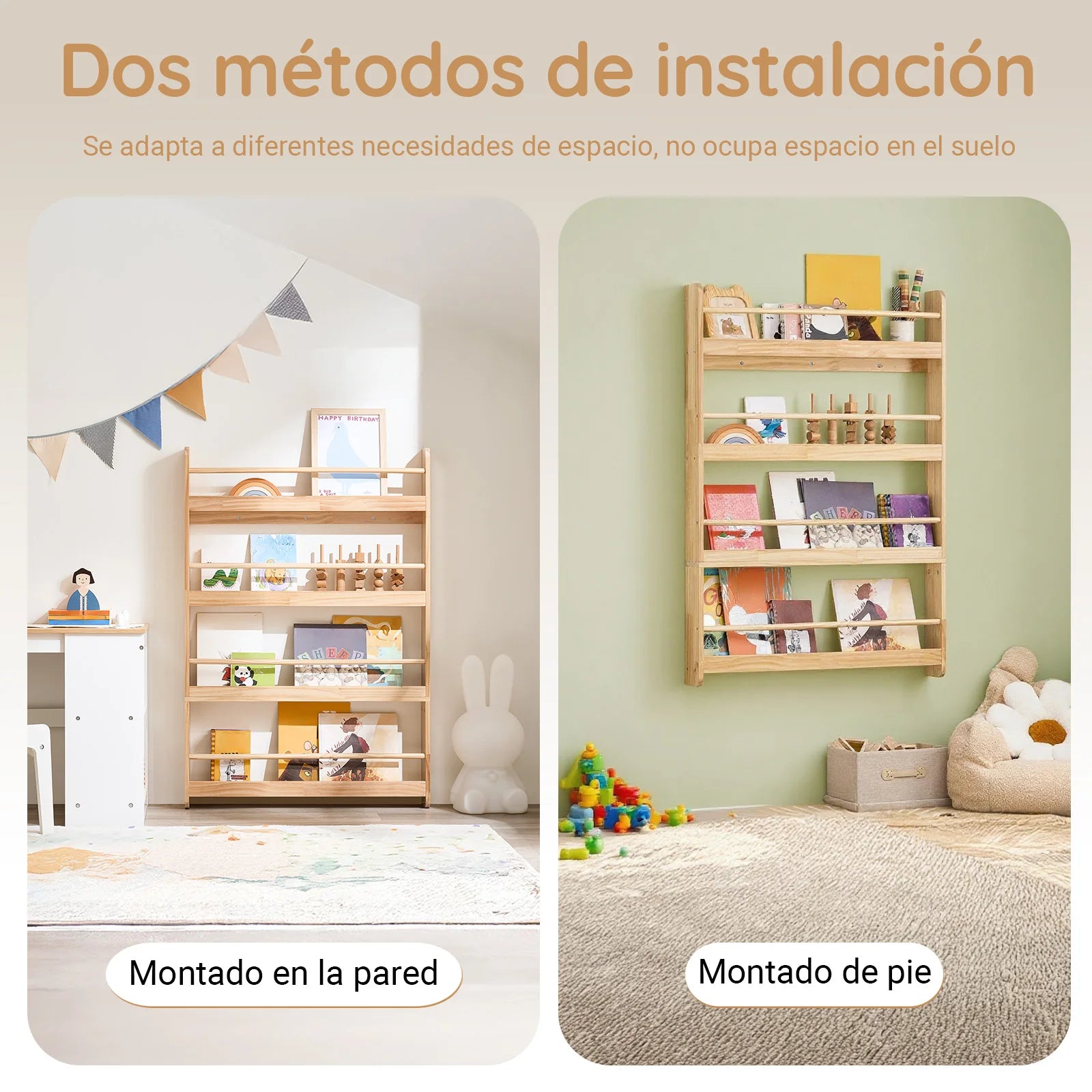 SoBuy KMB08-N Bookshelf Children storage Shelf with 4 Shelves for Book toys and Deco Nature 80x118x12cm