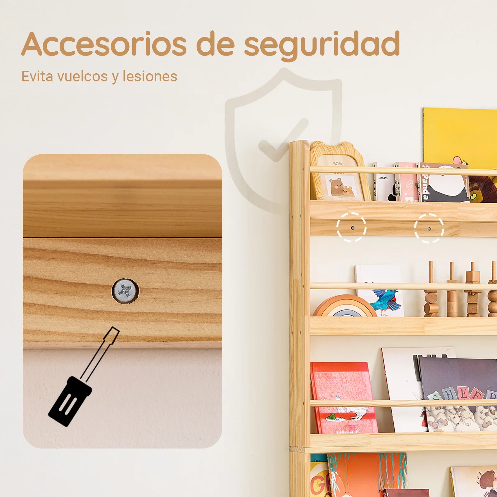SoBuy KMB08-N Bookshelf Children storage Shelf with 4 Shelves for Book toys and Deco Nature 80x118x12cm