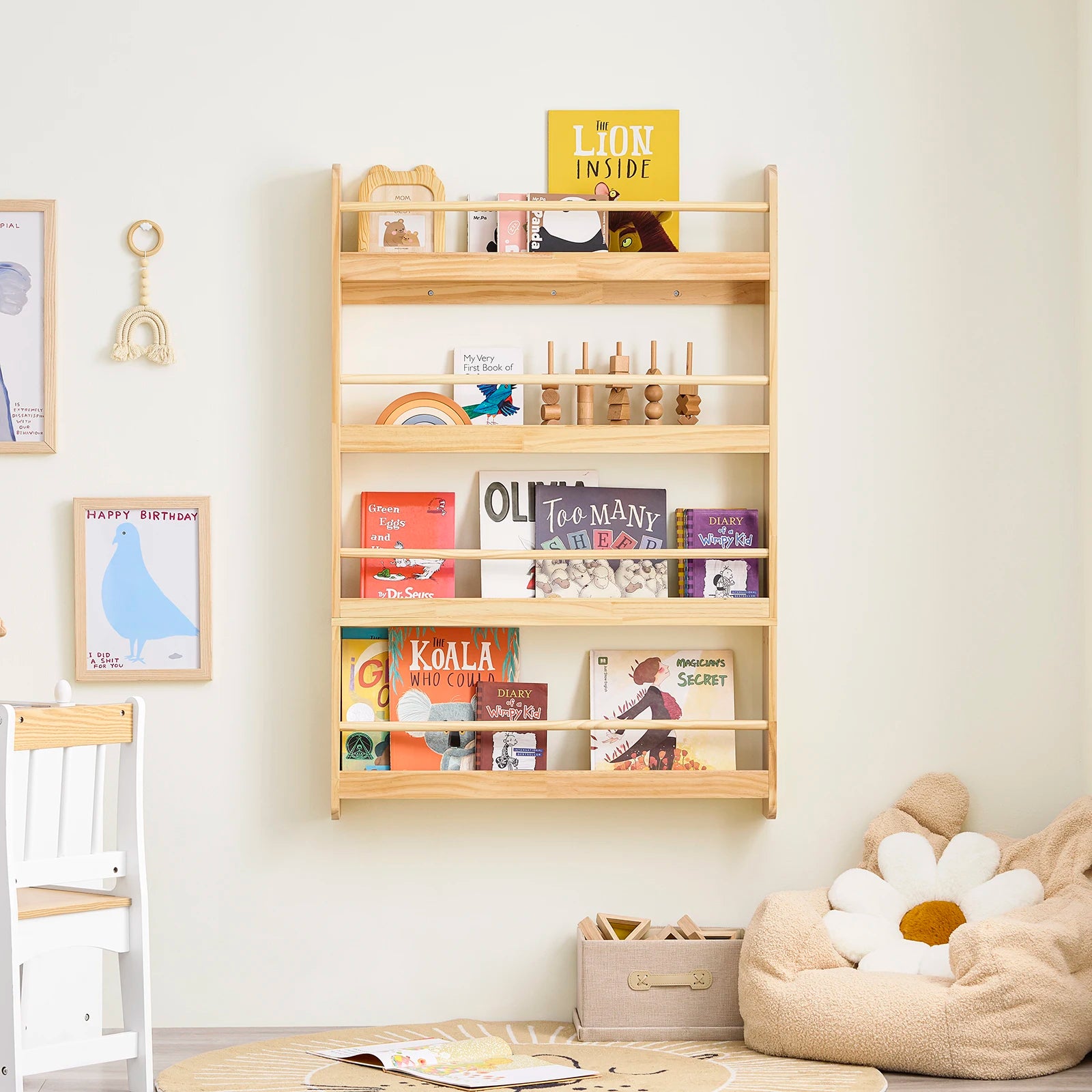 SoBuy KMB08-N Bookshelf Children storage Shelf with 4 Shelves for Book toys and Deco Nature 80x118x12cm