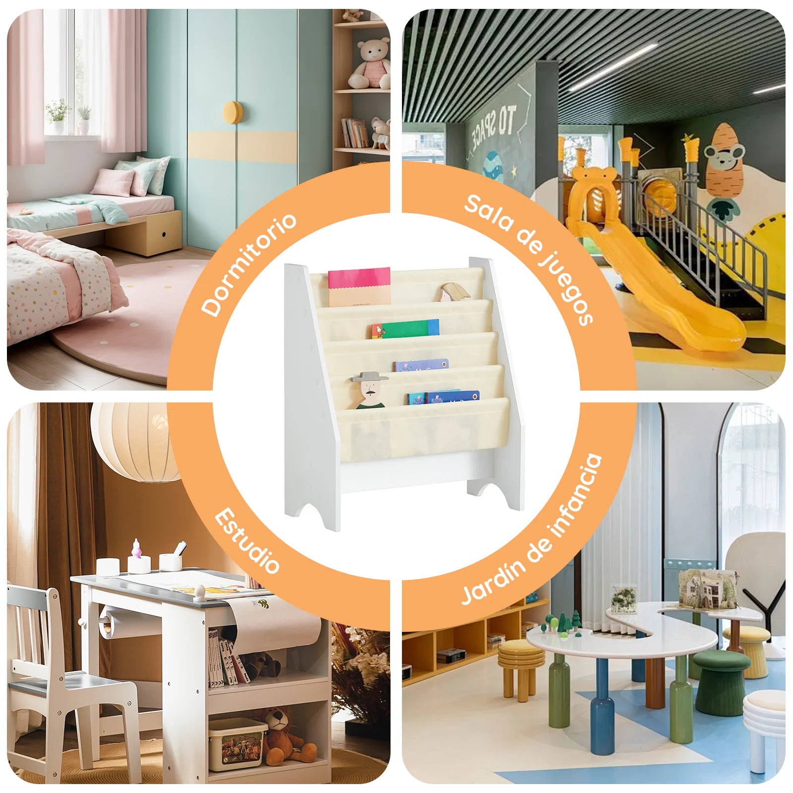 SoBuy FRG225-W Children's Bookshelf Hanging hand fan Shelf Newspaper stand with 4 Shelves Book Rack BHT approx: 62x71x29cm