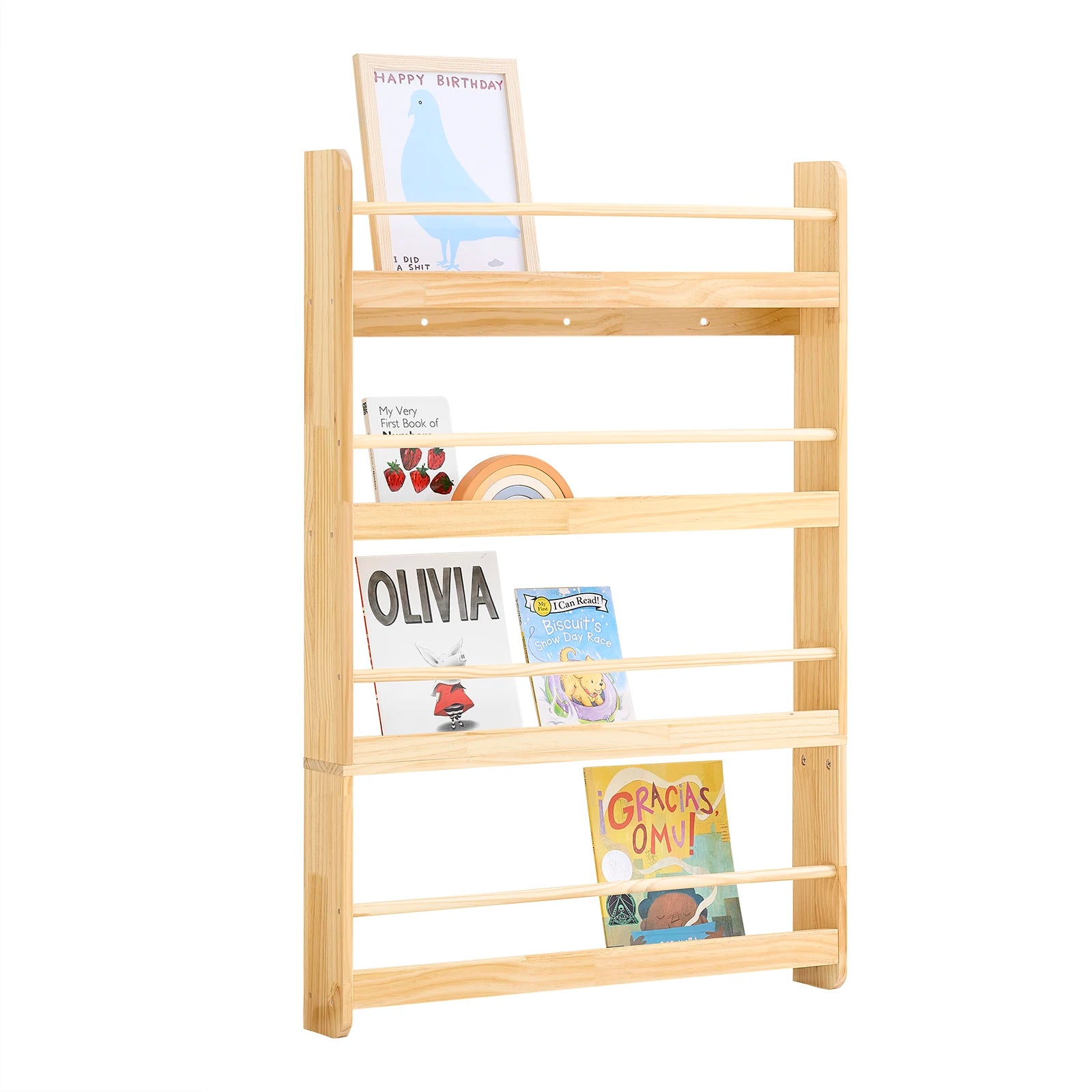 SoBuy KMB08-N Bookshelf Children storage Shelf with 4 Shelves for Book toys and Deco Nature 80x118x12cm