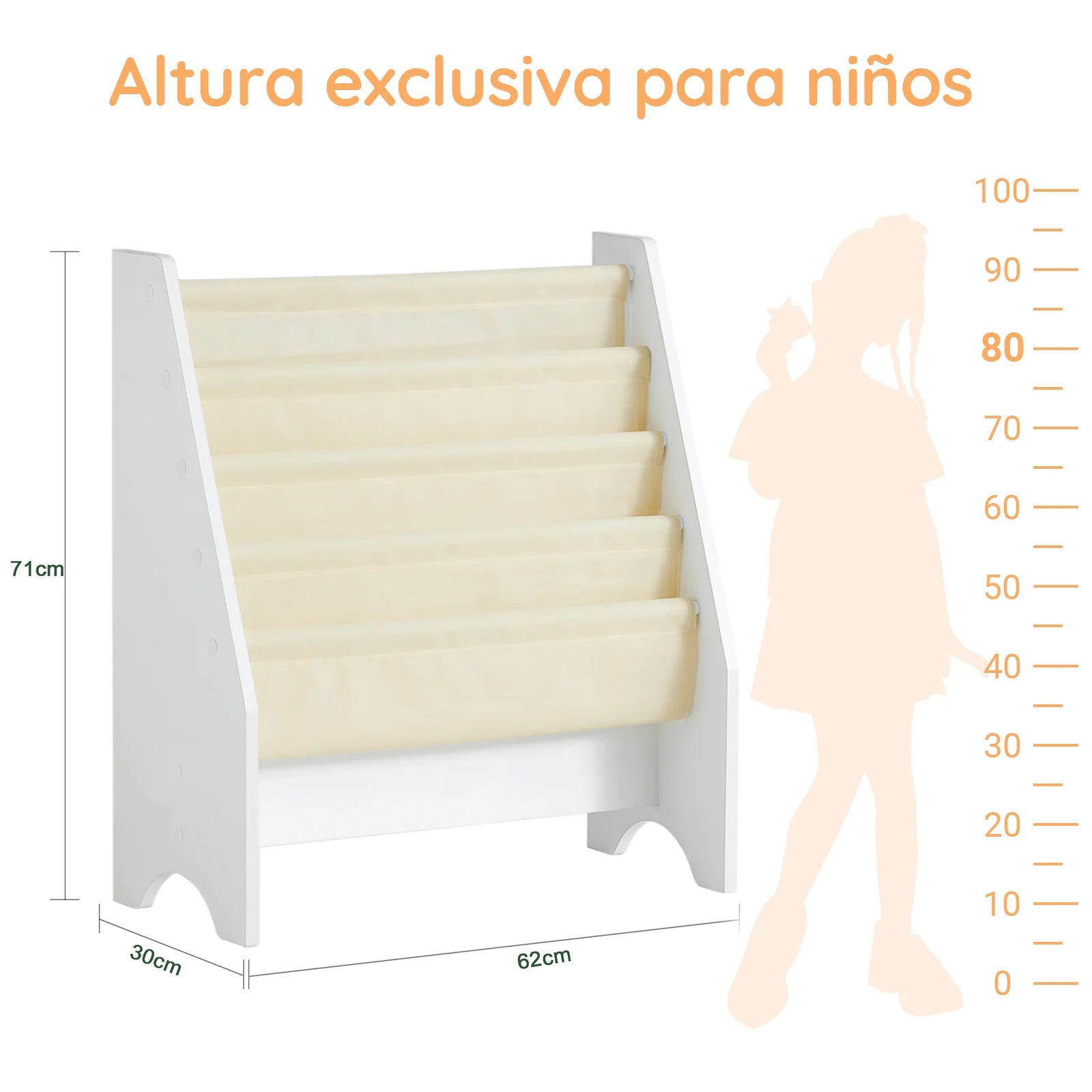 SoBuy FRG225-W Children's Bookshelf Hanging hand fan Shelf Newspaper stand with 4 Shelves Book Rack BHT approx: 62x71x29cm