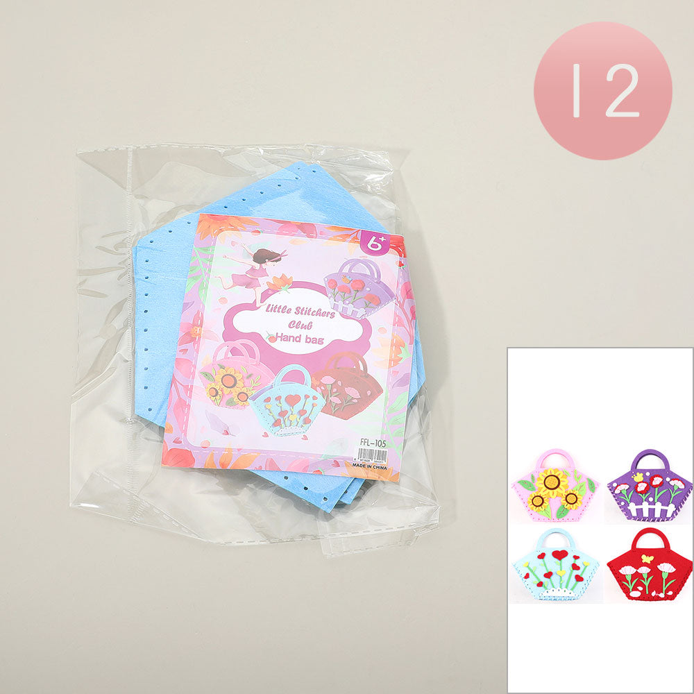 Packaged Little Stitchers felt handbag craft kit with four assorted finished designs shown