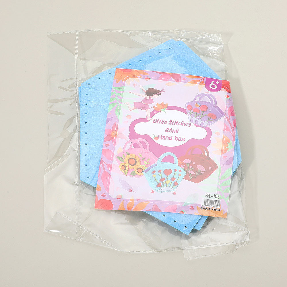 Little Stitchers felt handbag craft kit package with blue felt pieces and instructions