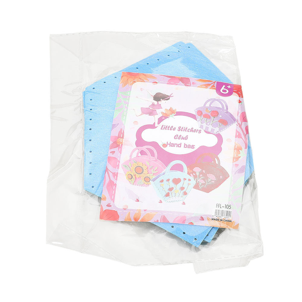 Packaged Little Stitchers felt handbag craft kit with blue felt pieces and instruction card