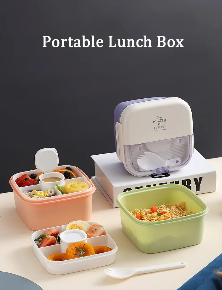 Bento Lunch Box,Portable Double Layer Salad Box,Lunch Box for Toddlers with Tableware,Microwavable Food Storage Container