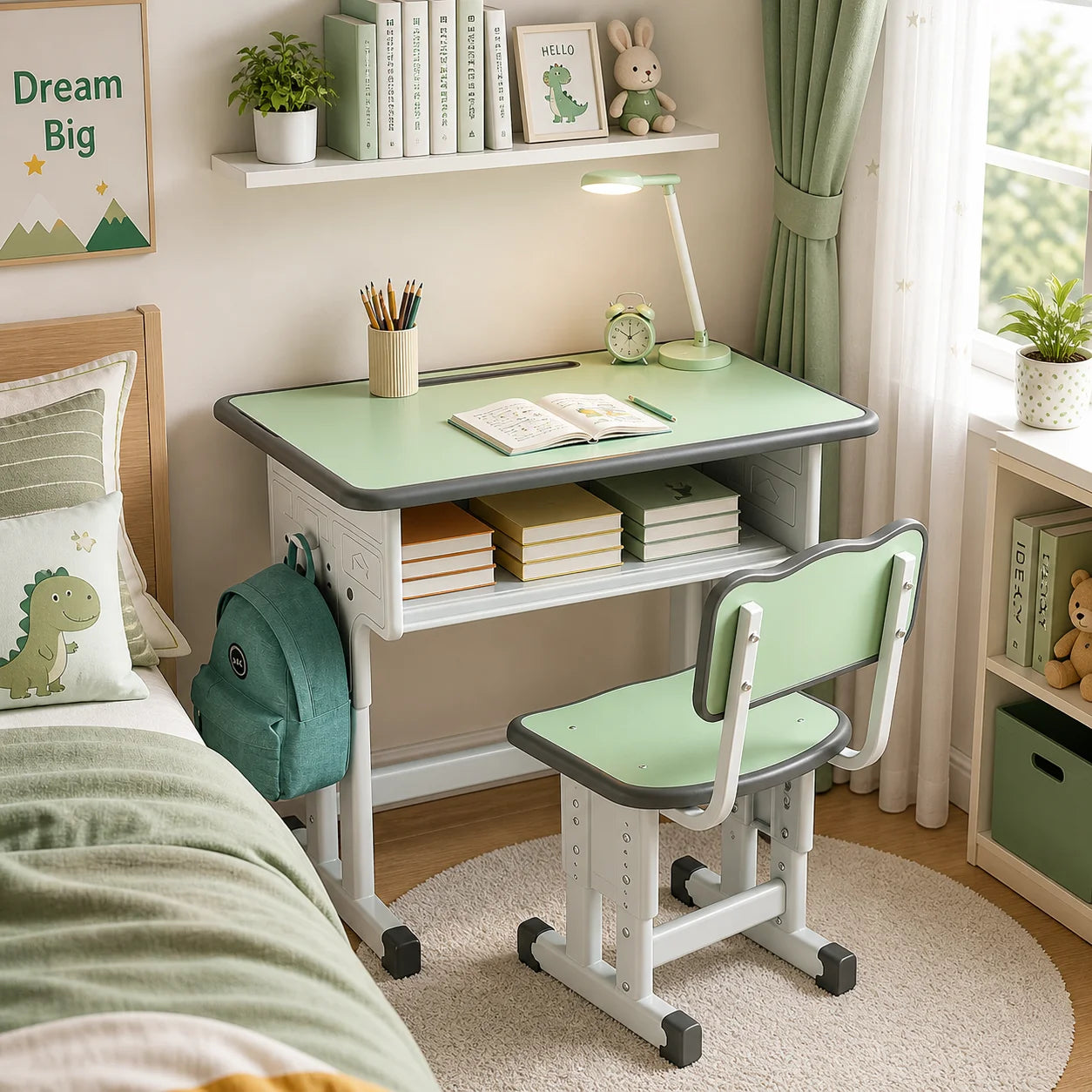 Height Adjustable Children Study Desk Chair Set Ergonomic Posture Kids Student Table Ages 3-18