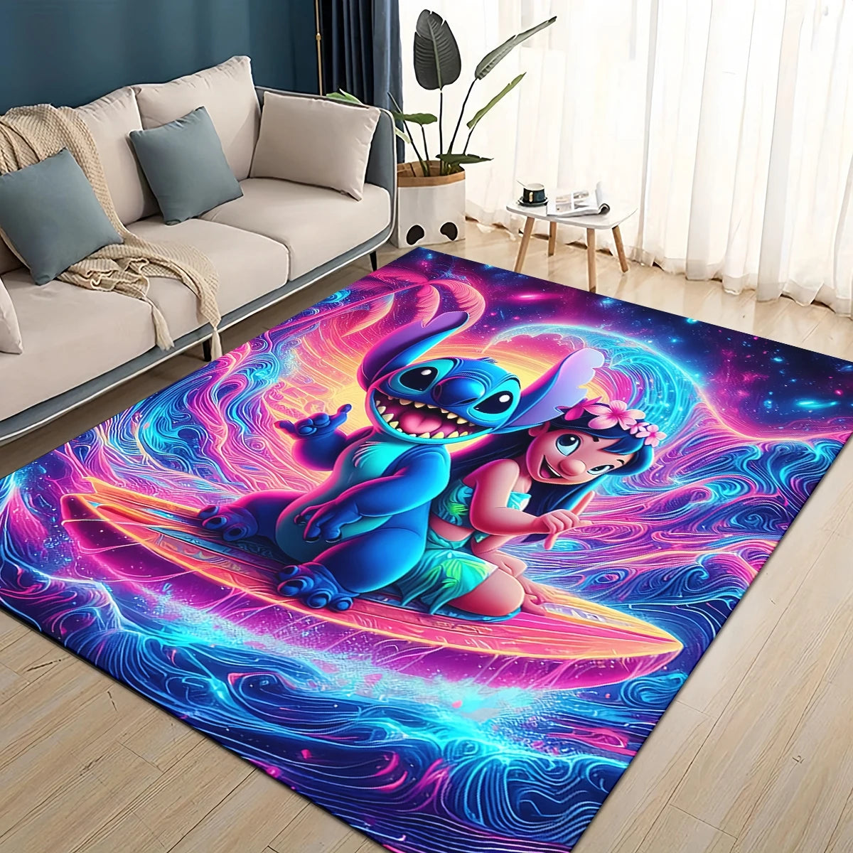 3D Kawaii Stitch Rainbow Magic Disney Cartoon Gift Carpet Rug for Bedroom Living Room Home Sofa Decoration,kid Decor Floor Mat