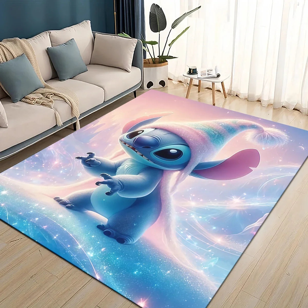3D Kawaii Stitch Rainbow Magic Disney Cartoon Gift Carpet Rug for Bedroom Living Room Home Sofa Decoration,kid Decor Floor Mat