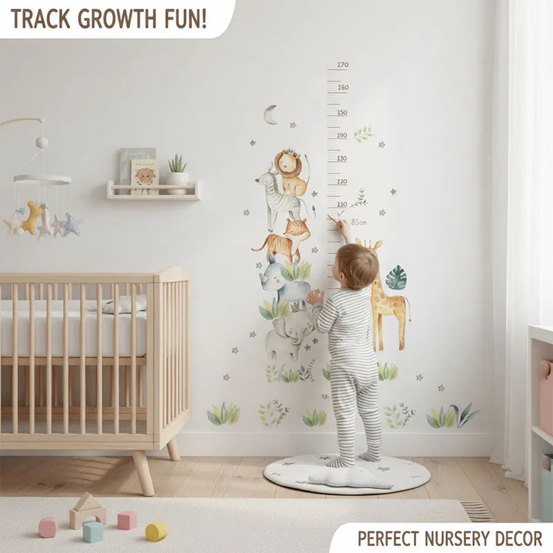 Cartoon Animal Height Ruler Kid's Bedroom Self Adhesive Wallpaper Waterproof Removable PVC Bedroom wall Decoration QBTZ03