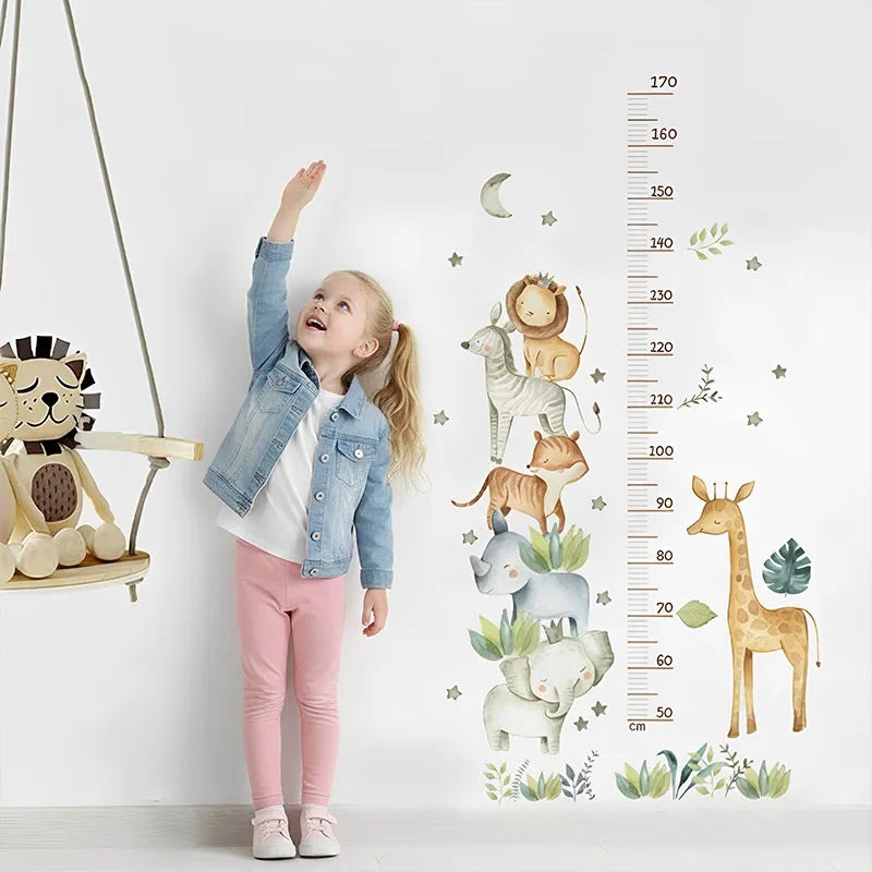 Cartoon Animal Height Ruler Kid's Bedroom Self Adhesive Wallpaper Waterproof Removable PVC Bedroom wall Decoration QBTZ03