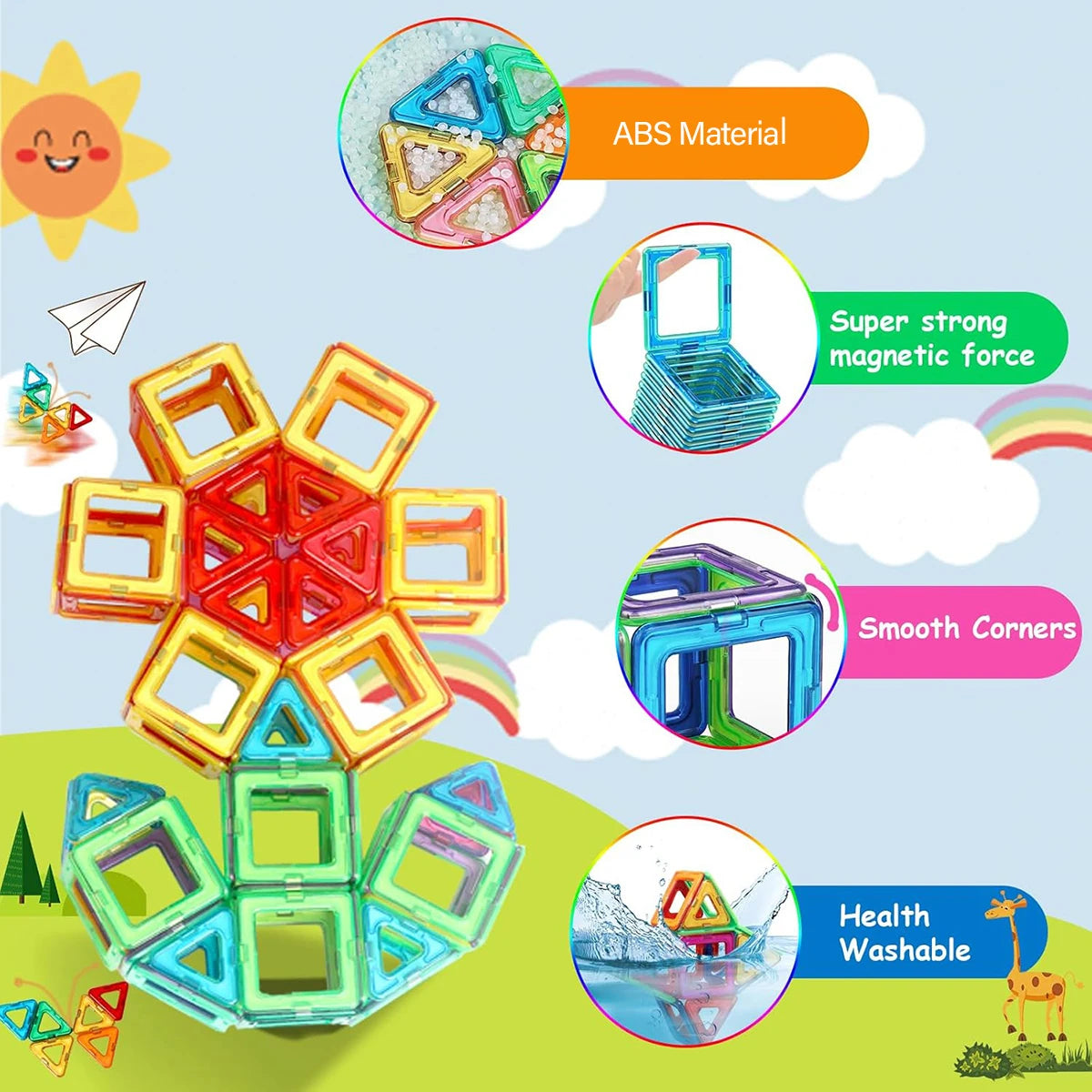 Magnetic Building Blocks, Big Size STEM Toys,Learning Educational Constructor Set Magnet Toys Birthday Gift 30/50/100PCS