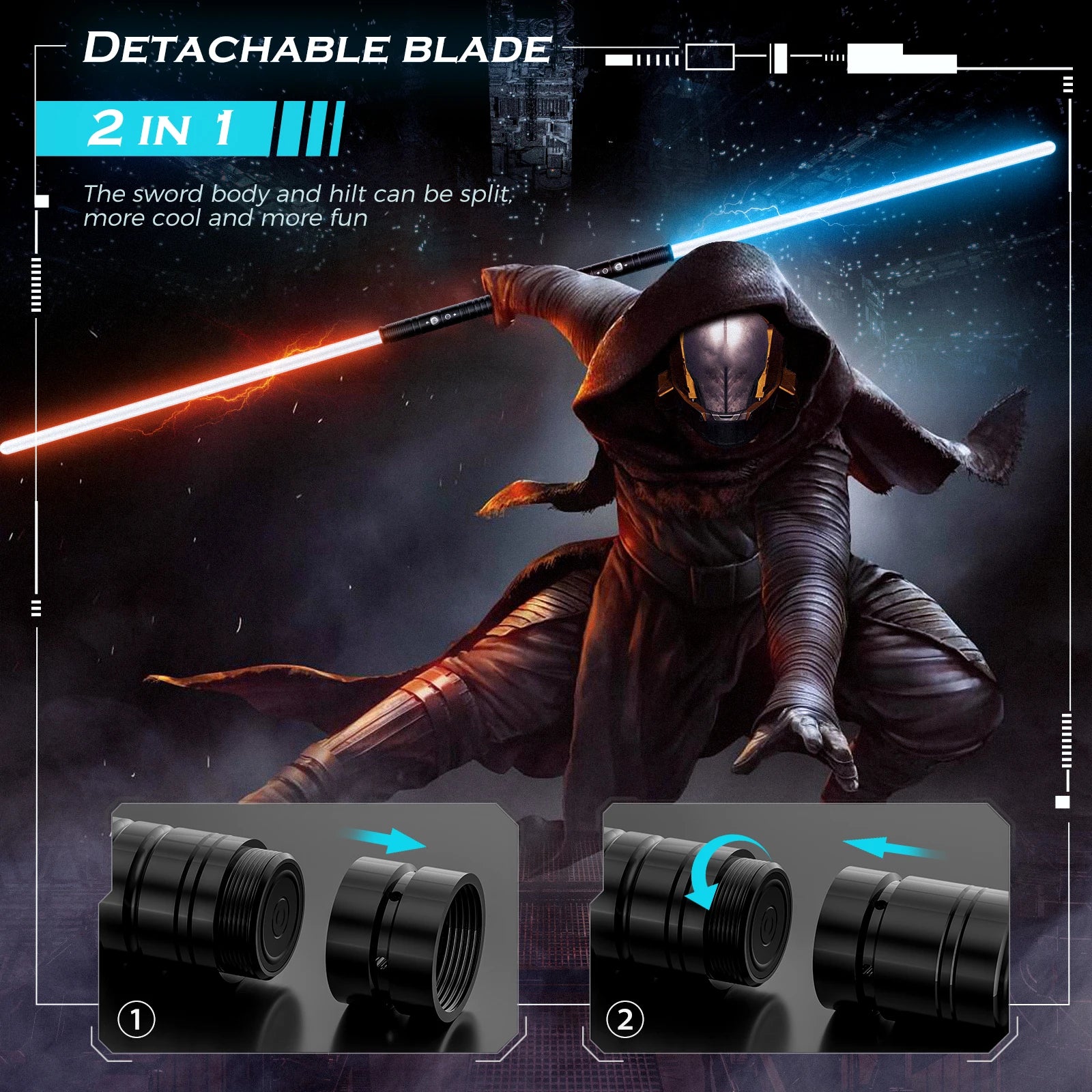 Lightsaber For Children Adults, USB Rechargeable Lightsabers With 7 Colours And Sound Effects, Sword With Black Metal Handle