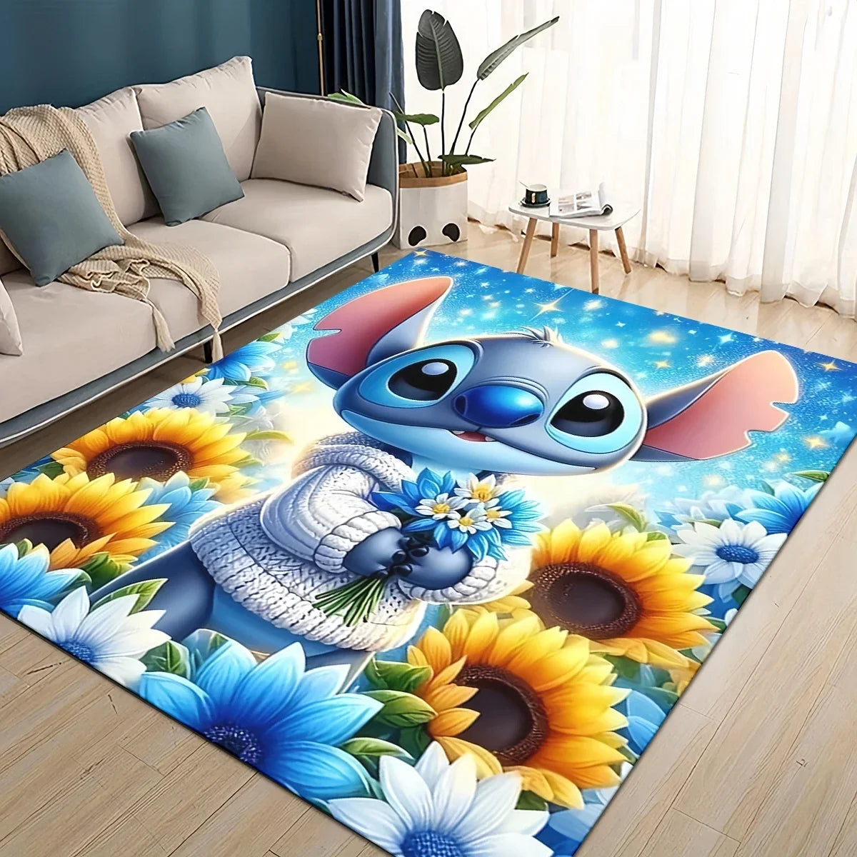 3D Kawaii Stitch Rainbow Magic Disney Cartoon Gift Carpet Rug for Bedroom Living Room Home Sofa Decoration,kid Decor Floor Mat