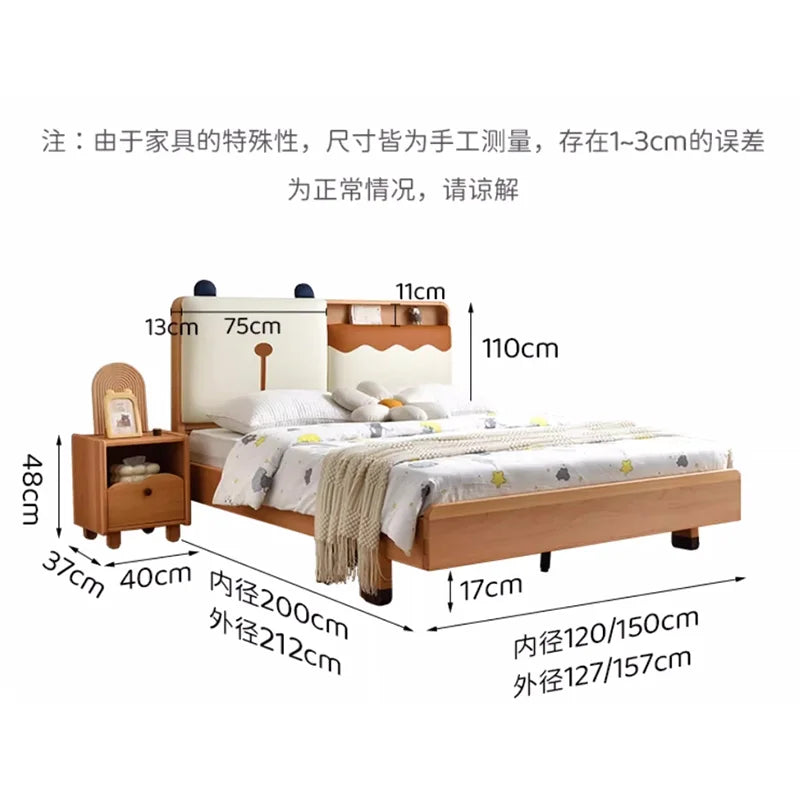 150x200cm Kids Bed 2 People Frame Bedside Table Queen Size Children Bed 2 People Modern Wooden Design Bedroom Furniture Sets