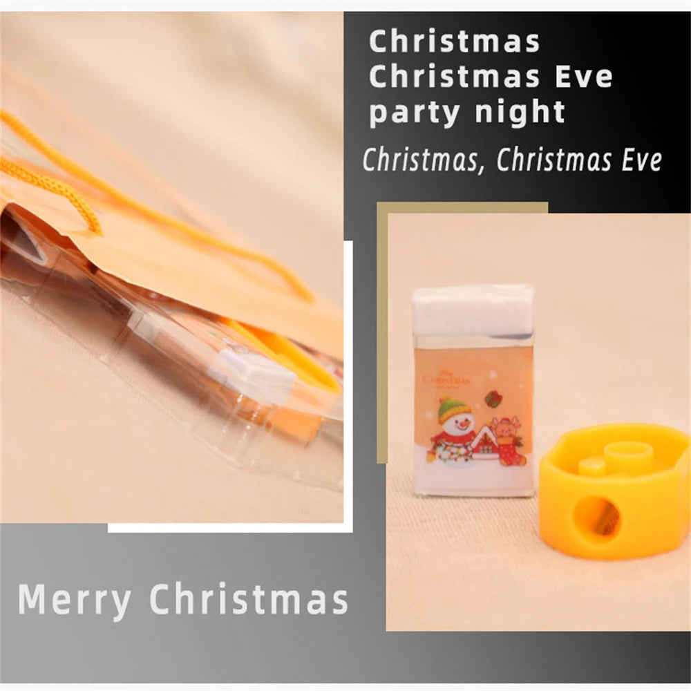 6pcs Christmas Stationery Set Kids Cartoon Pencils Eraser Ruler Memo Pads Pencil Knife Set School Supplies Back To School Gifts