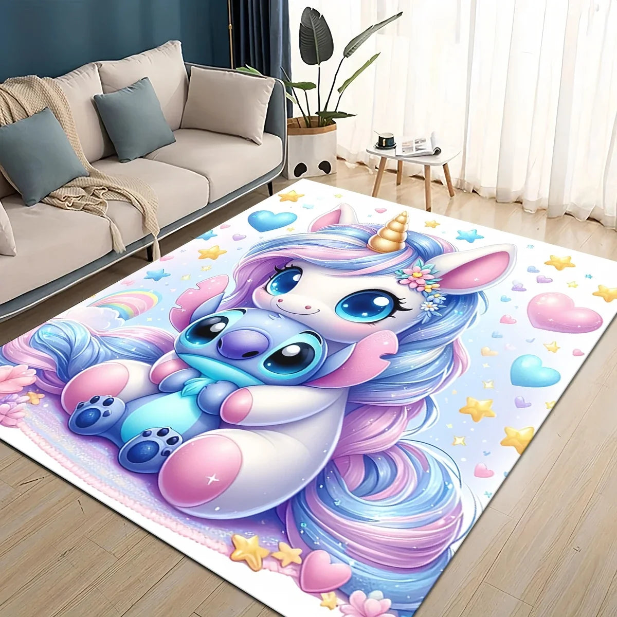 3D Kawaii Stitch Rainbow Magic Disney Cartoon Gift Carpet Rug for Bedroom Living Room Home Sofa Decoration,kid Decor Floor Mat