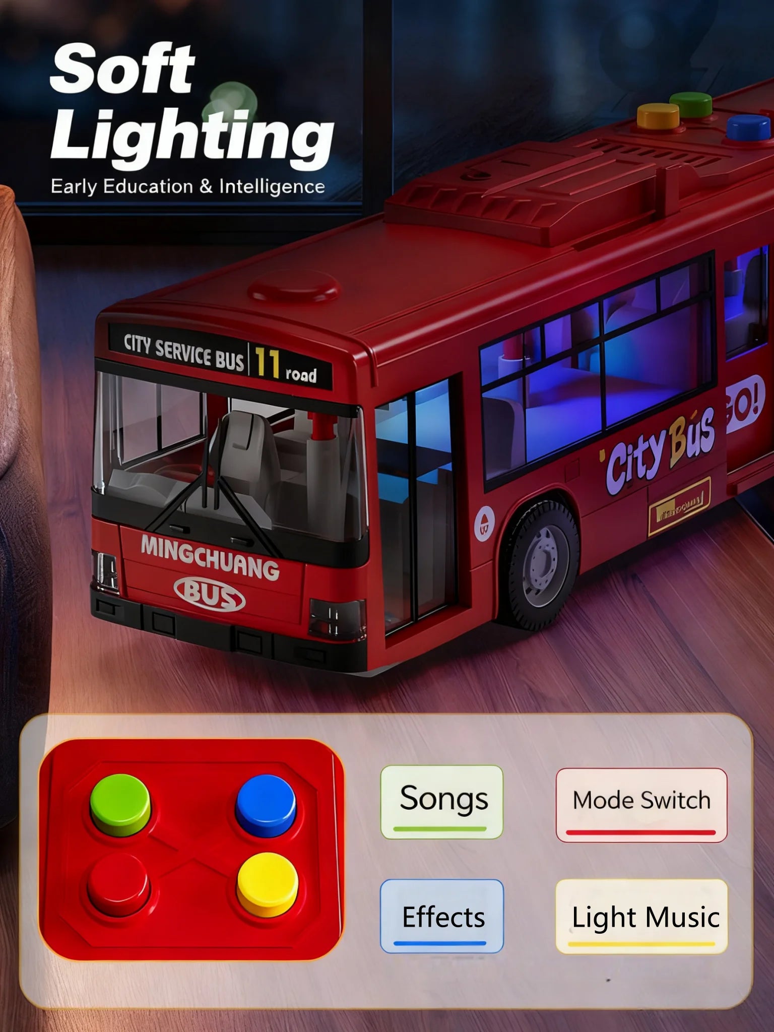 Large Size Light Music Inertia Bus Model Pull Back Cars Simulation Bus High Quality Drop-resistant Educational Toys Gifts