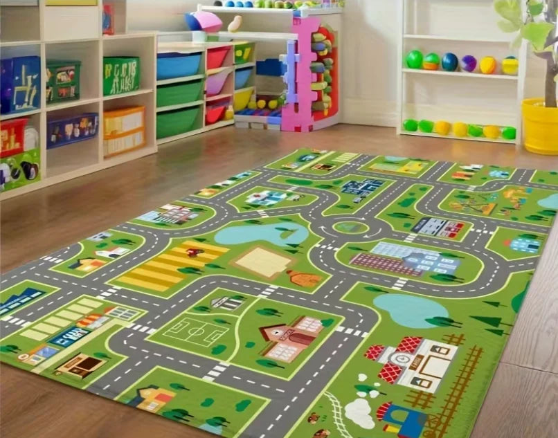 Car Play Mat for Boys and Girls Highway City Traffic-Themed RugsRugs for Playroom Non-Slip Kids Play Rug  for Kids Toy Cars Kids