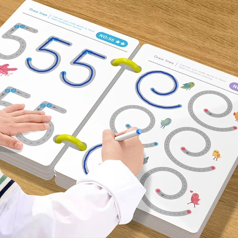 Reusable Magic Tracking Workbook with Pen & Eraser Educational Drawing and Pen Control Training Fun Animal & Number Activities