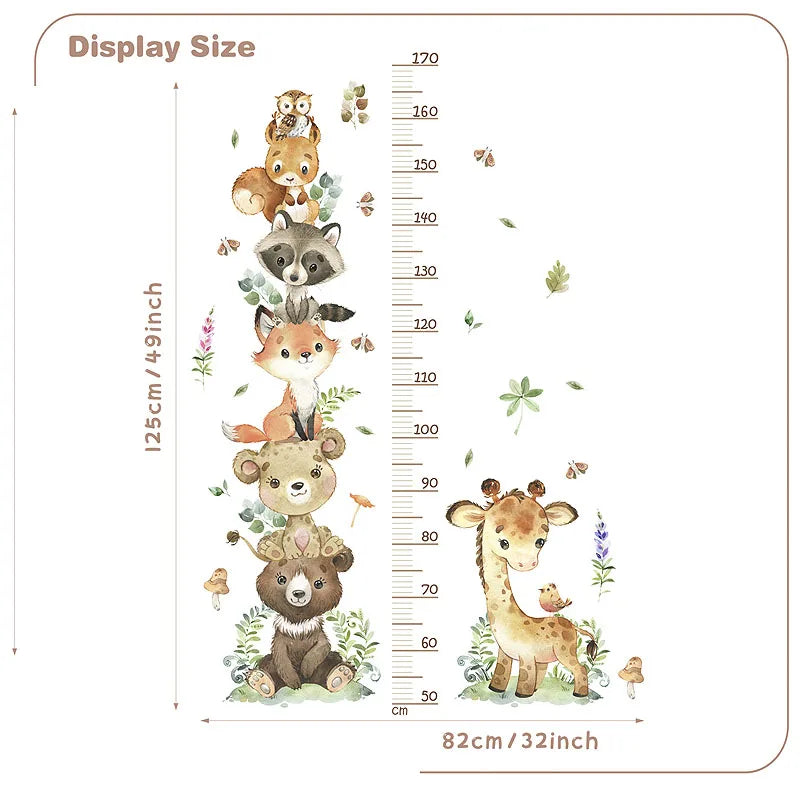 Cartoon Animal Height Ruler Kid's Bedroom Self Adhesive Wallpaper Waterproof Removable PVC Bedroom wall Decoration QBTZ03