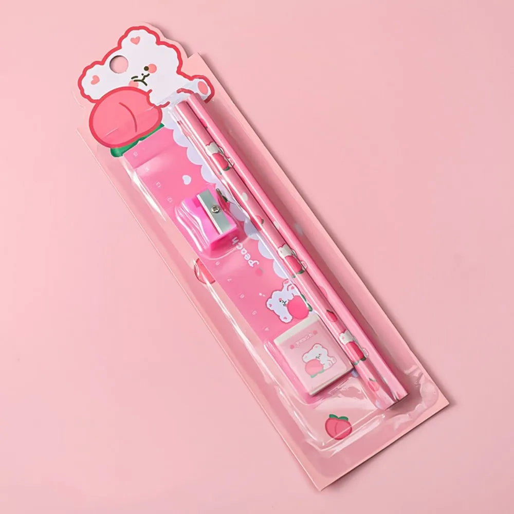 6pcs Christmas Stationery Set Kids Cartoon Pencils Eraser Ruler Memo Pads Pencil Knife Set School Supplies Back To School Gifts