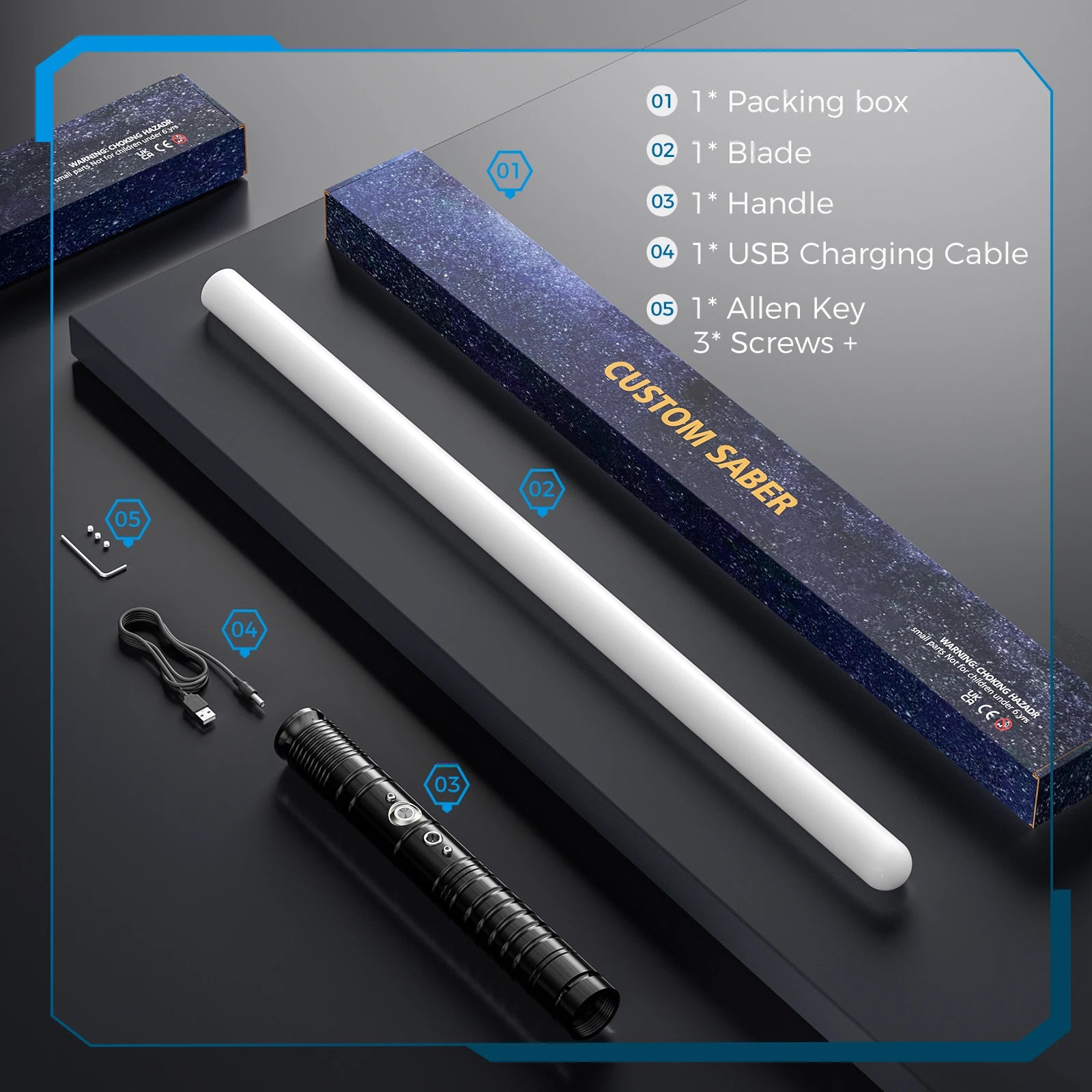 Lightsaber For Children Adults, USB Rechargeable Lightsabers With 7 Colours And Sound Effects, Sword With Black Metal Handle