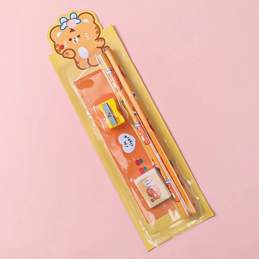 6pcs Christmas Stationery Set Kids Cartoon Pencils Eraser Ruler Memo Pads Pencil Knife Set School Supplies Back To School Gifts