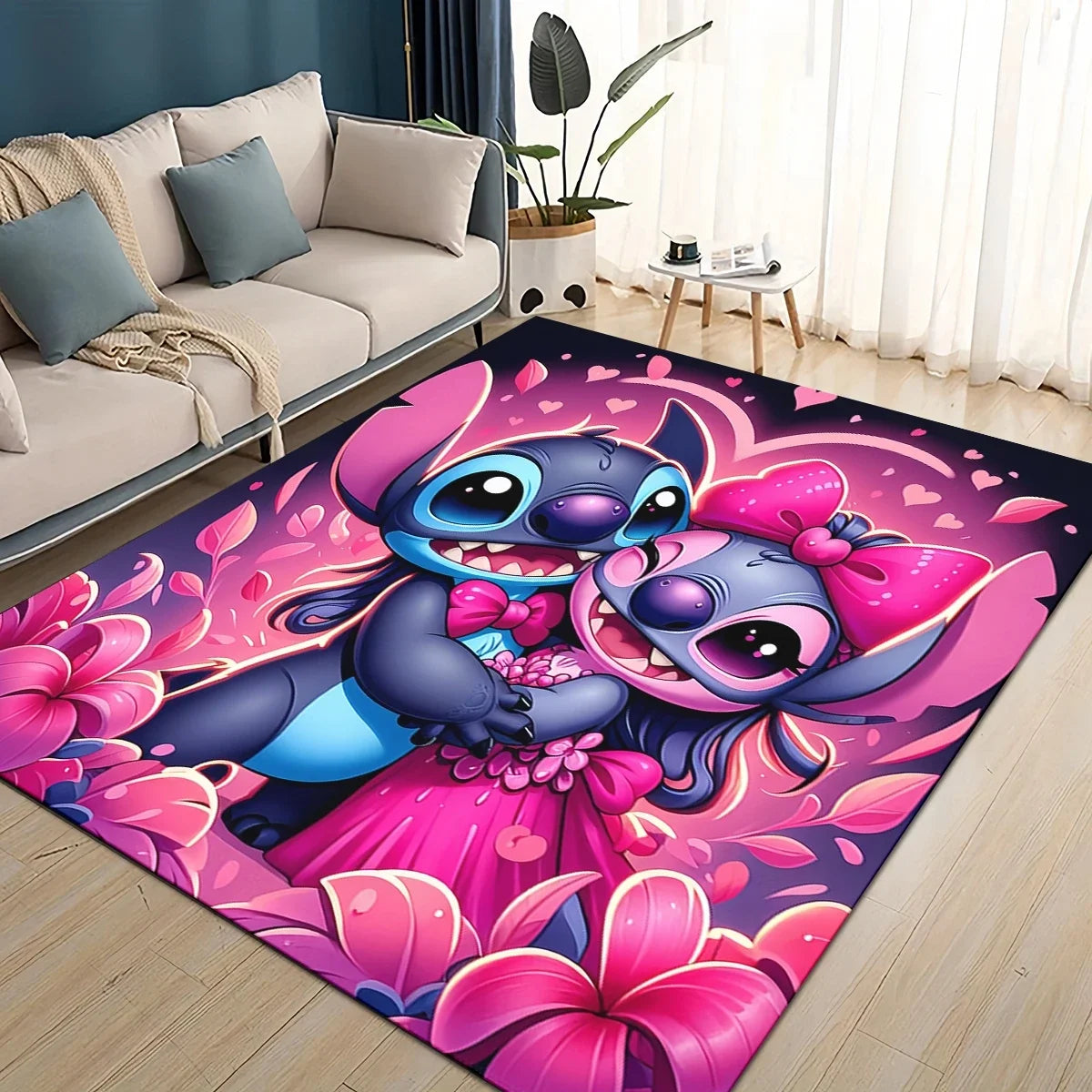 3D Kawaii Stitch Rainbow Magic Disney Cartoon Gift Carpet Rug for Bedroom Living Room Home Sofa Decoration,kid Decor Floor Mat