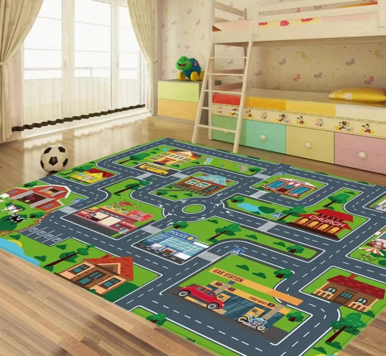 Car Play Mat for Boys and Girls Highway City Traffic-Themed RugsRugs for Playroom Non-Slip Kids Play Rug  for Kids Toy Cars Kids