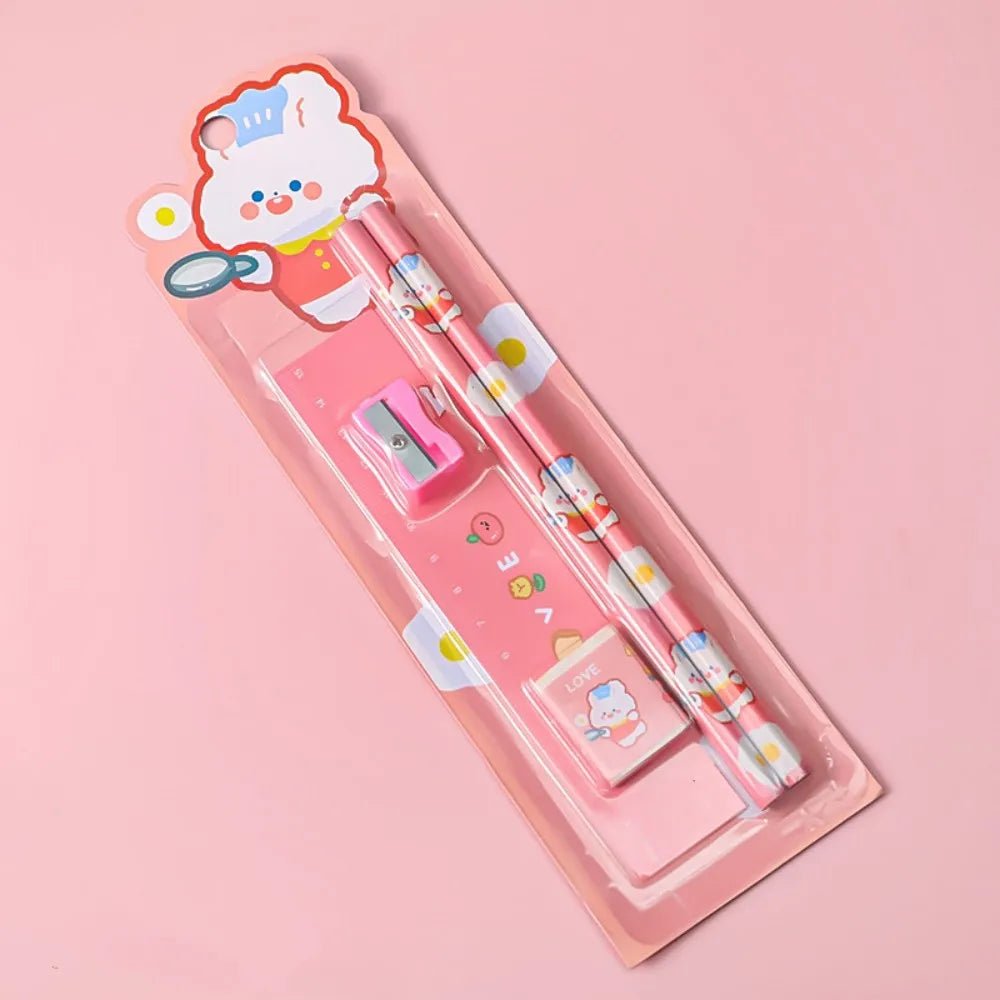 6pcs Christmas Stationery Set Kids Cartoon Pencils Eraser Ruler Memo Pads Pencil Knife Set School Supplies Back To School Gifts