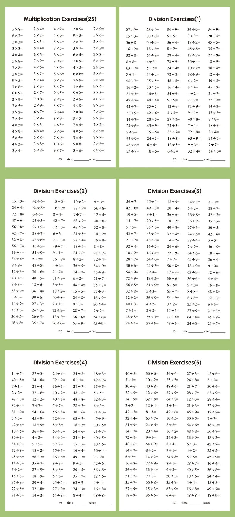 Practice Questions for Multiplication Division Specialized Training Mathematics, Math Workbook, Early Education Toys