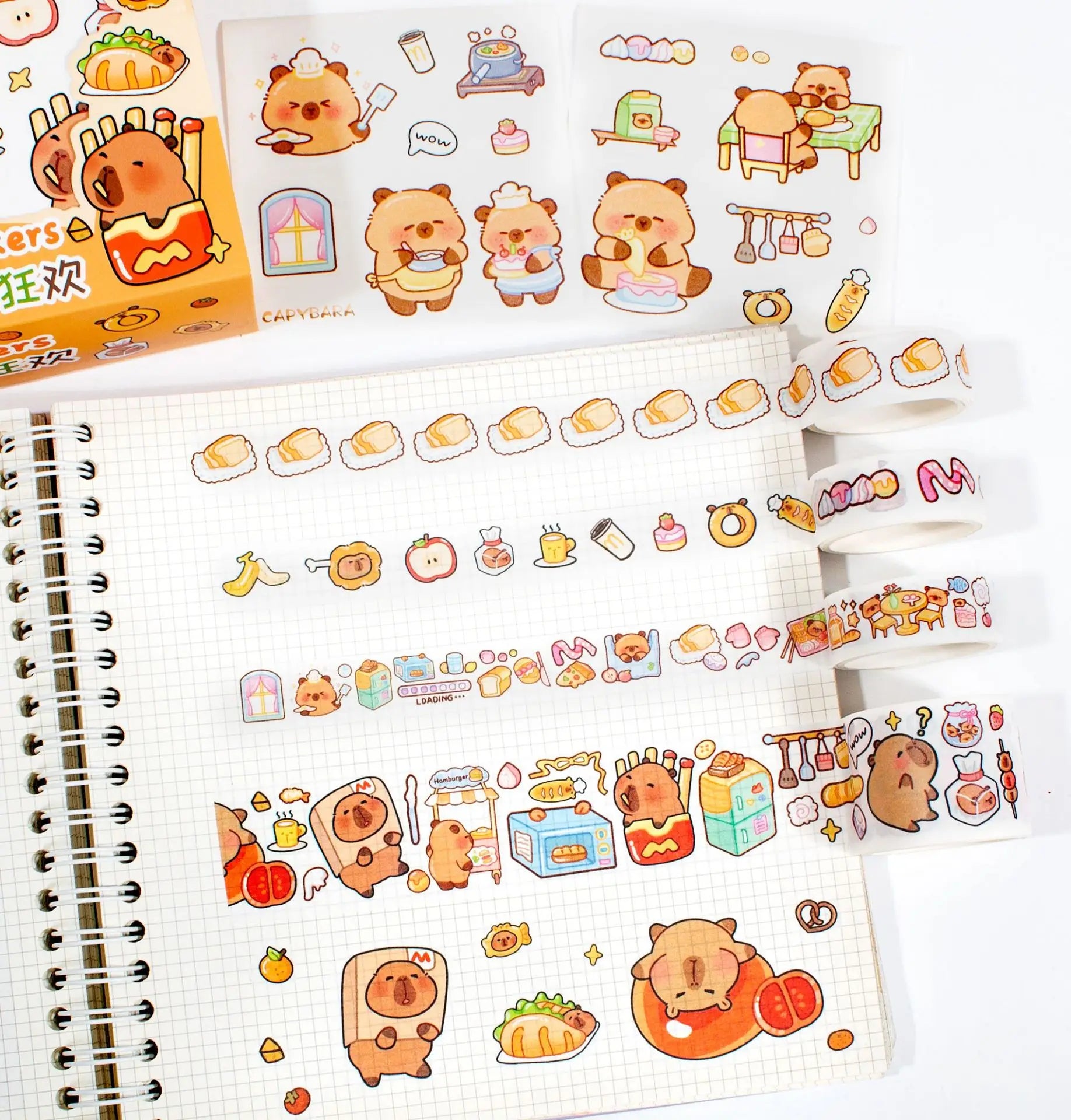 Kawaii Stationery Gift Set, PET Decorative Tape & Cute Stickers, DIY Journal Craft Supplies for Students & Scrapbook Lovers