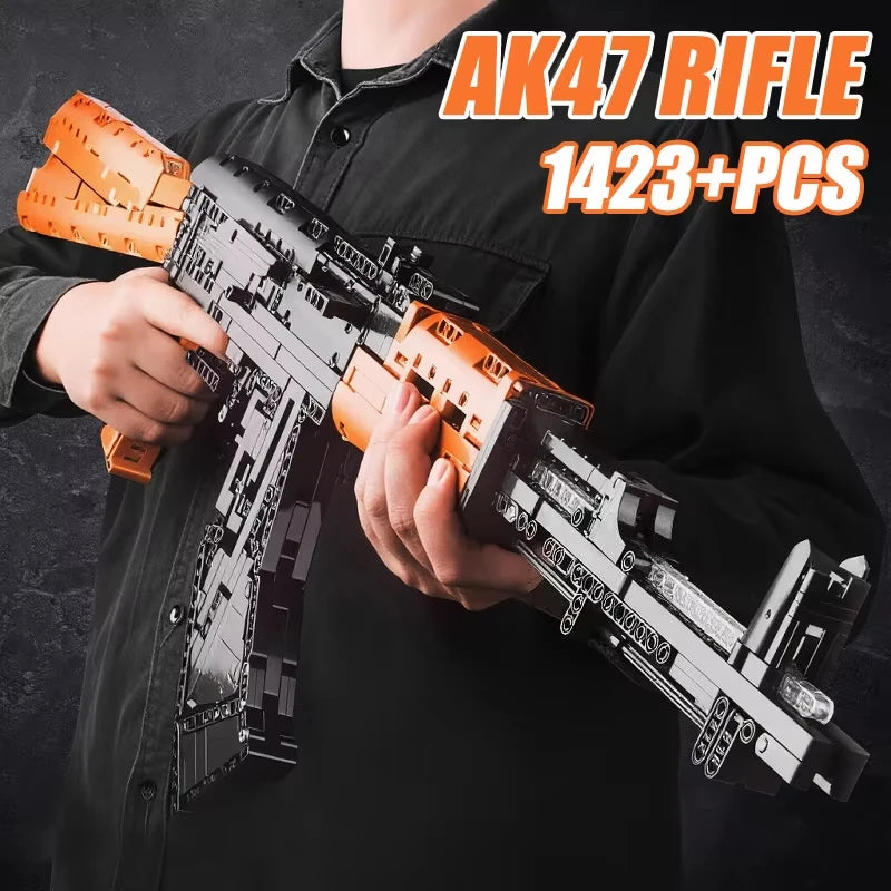 1423pcs Assault Rifle AK47 Building Blocks Military Series Rifle Children's Educational Assembly Toy Gun Model Boy Holiday Gift