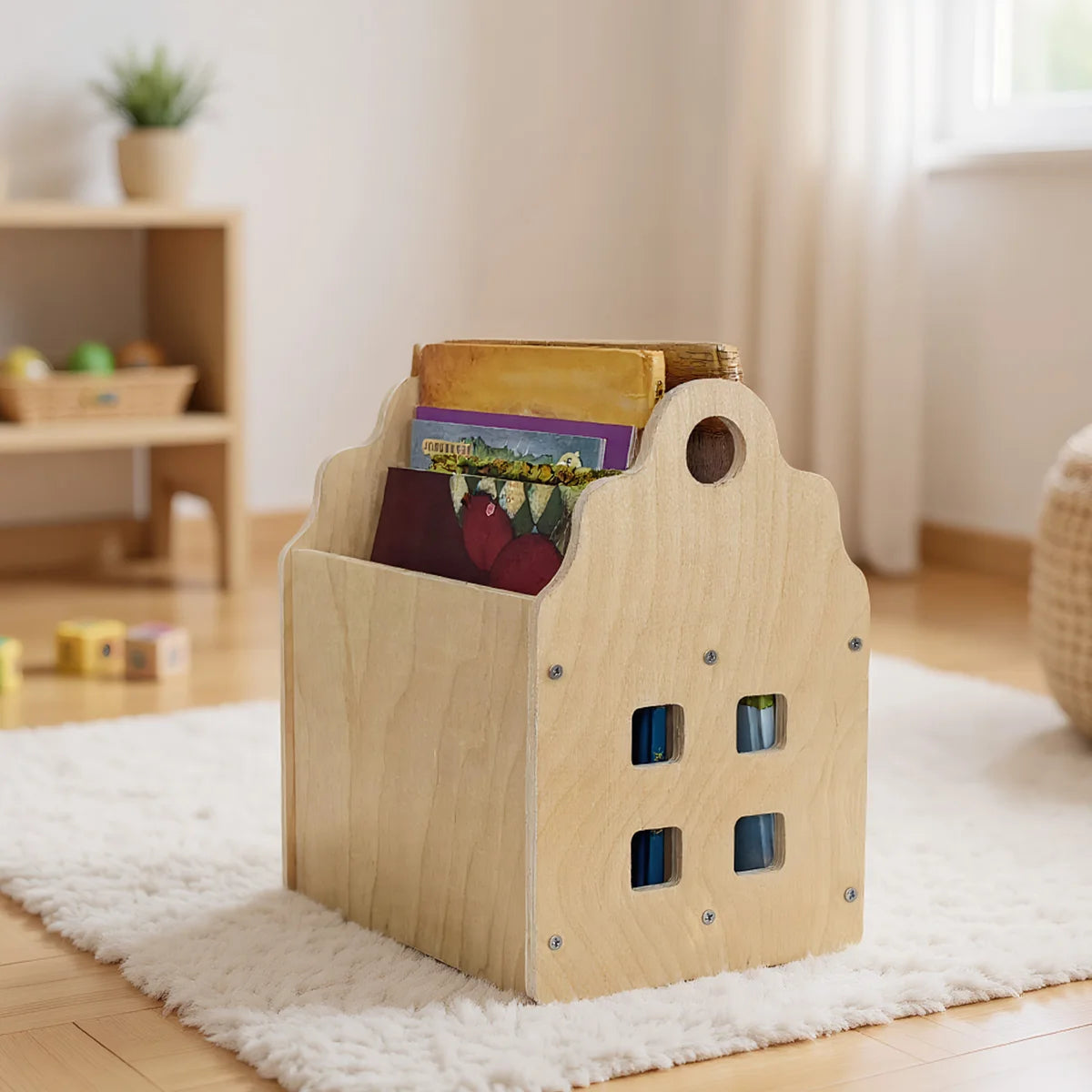 Toddler Bookshelf Double-Sided with 2 Tier Wooden Montessori Book Rack for Baby Nursery Room, Bedroom Bookcase Storage Organizer