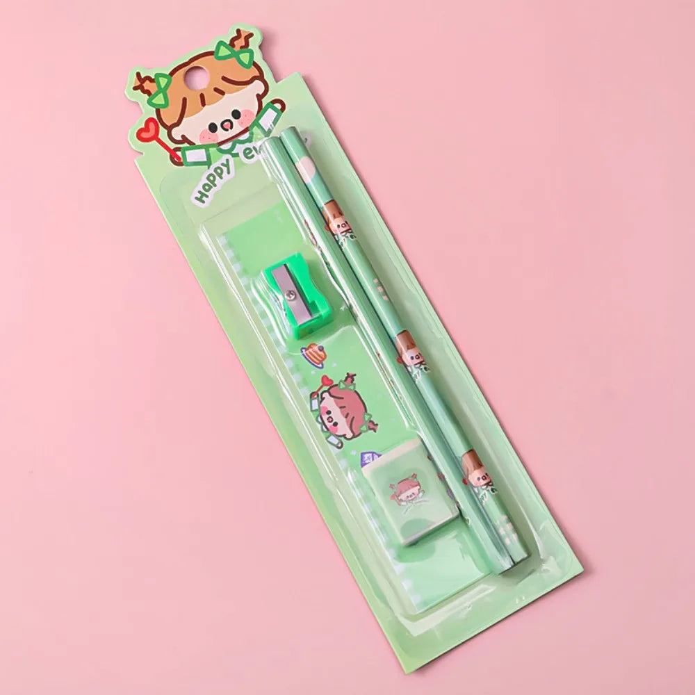 6pcs Christmas Stationery Set Kids Cartoon Pencils Eraser Ruler Memo Pads Pencil Knife Set School Supplies Back To School Gifts