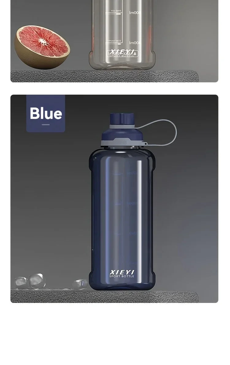 Large-capacity portable water bottle, made of high-transparency, drop-resistant PC material, with a leak-proof handle.