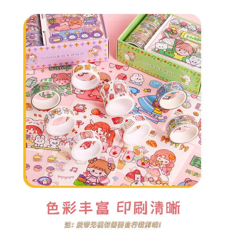 Kawaii Stationery Gift Set, PET Decorative Tape & Cute Stickers, DIY Journal Craft Supplies for Students & Scrapbook Lovers