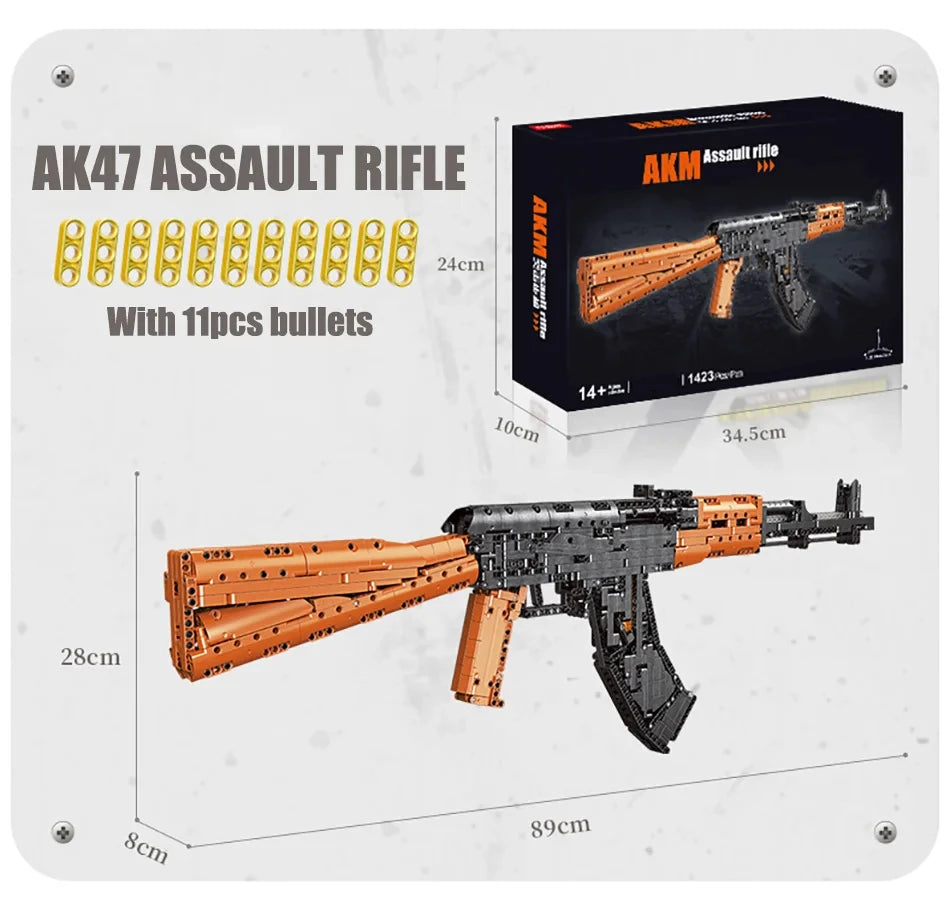 1423pcs Assault Rifle AK47 Building Blocks Military Series Rifle Children's Educational Assembly Toy Gun Model Boy Holiday Gift