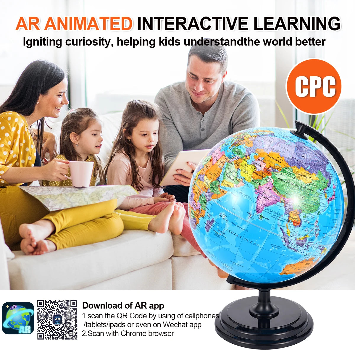 360° Rotating All-English World Globe Puzzle Educational Aid Tool Children's Geography Learning Toy Birthday Gift