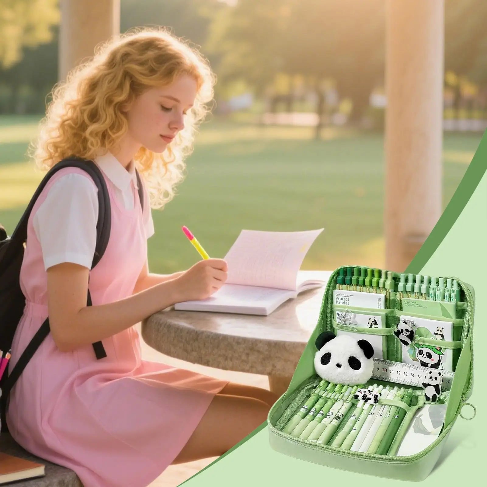 Stationery Sets School Stationery Set Panda Design Pens Stick Notes Brooches Pendants Kit for Kindergarten College Home Students