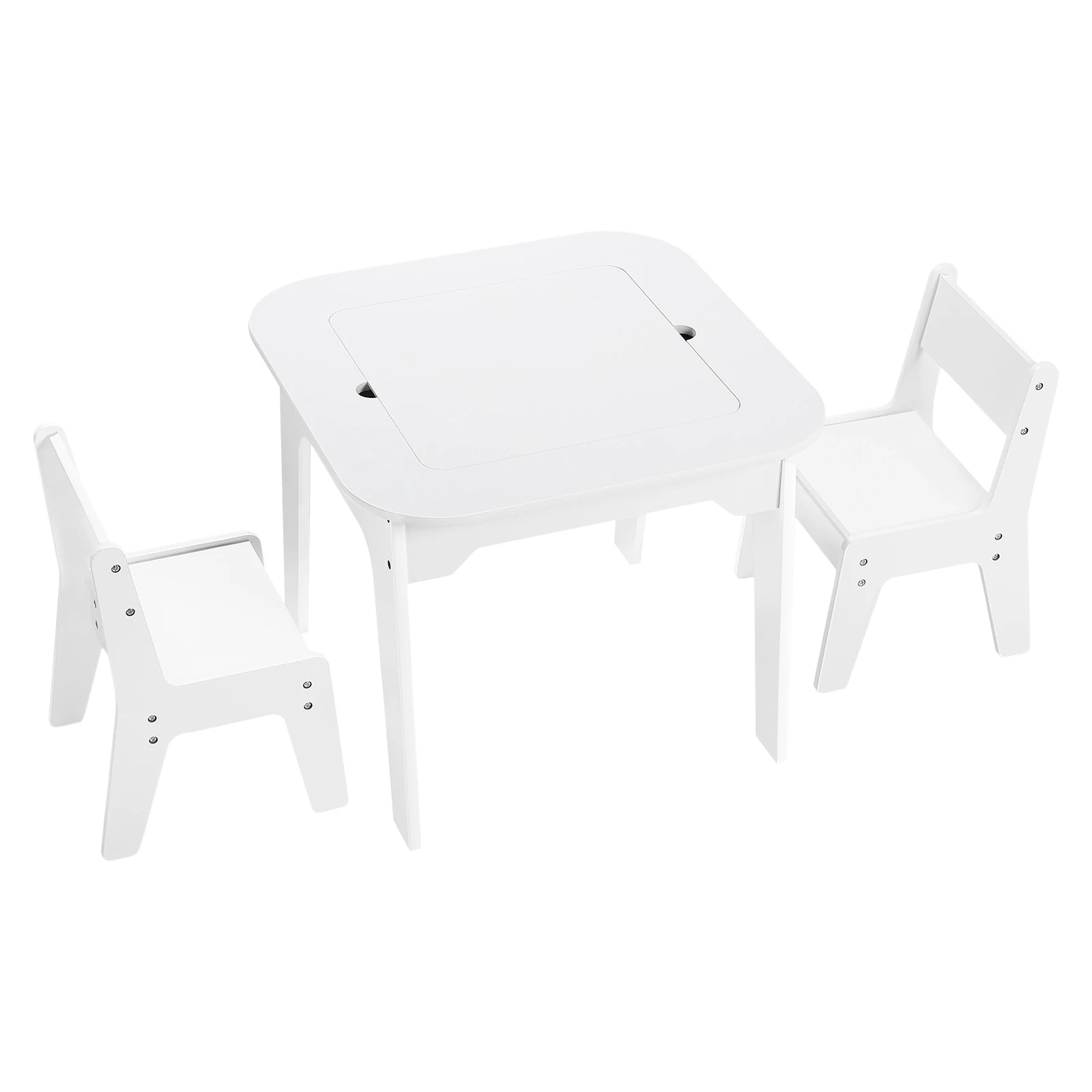 WOLTU White Children's Table with 2 Chairs Storage Space Writing Desk Double-Sided Table Top for Kids Study Learning Reading